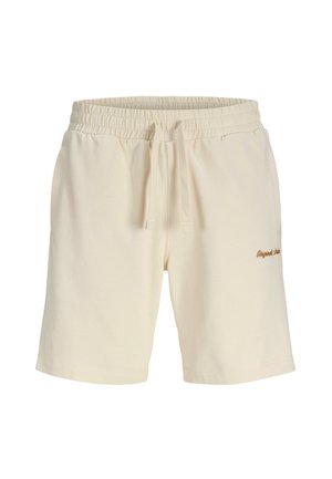 Beige cotton shorts with an elastic waistband and drawstring. Side pockets and "Originals" embroidered in brown on the left leg.