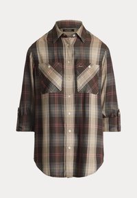 Lauren Ralph Lauren PLAID ROLL TAB SLEEVE SHIRT - Nööpidega pluus - brown/tan/blue multi