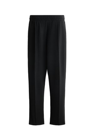 Schwarze Sweatpants mit glatter Textur, elastischem Bund und geradem Bein Design. Keine sichtbaren Muster oder Hardware-Details.