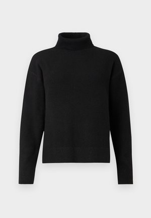 Maglione a collo alto nero realizzato in morbido tessuto a maglia. Caratterizzato da un orlo a coste, maniche lunghe e una vestibilità rilassata. Design semplice e versatile.