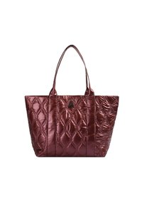 Quilted tote bag i mørk burgunder, med glansfuld overflade, diamantmønster og dobbelt bærehåndtag. Inkluderer en lille logoaccent.