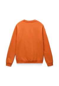 Felpa arancione con scollatura rotonda, maniche lunghe, polsini e orlo a costine. Realizzata in un tessuto morbido e testurizzato, presenta un design in tinta unita.