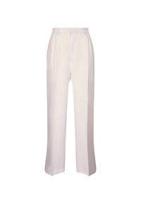 Witte linnen broek met een hoge taille, rechte pijpen en een strak ontwerp zonder zichtbare patronen of accenten.