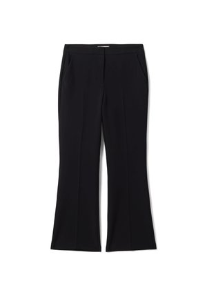 Pantalon noir pour femme, coupe droite, poches avant, taille avec fermeture éclair cachée.