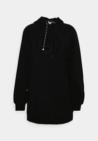 Vestido sudadera negro de manga larga con logo frontal, capucha con cordones de marca y puños y dobladillo de canalé.
