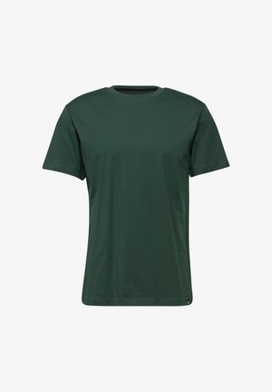 T-shirt en coton vert, à manches courtes, col rond, coupe normale, texture lisse, design uni, sans logos ni motifs visibles.