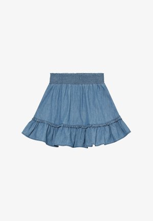 Denimnederdel med smocket talje, med en udvidet pasform og flæsebelagt kant. Farve: lyseblå. Materiale: blød bomuldsdenim.