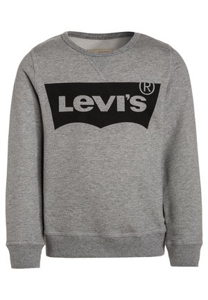 Graues Sweatshirt mit langen Ärmeln und Rundhalsausschnitt, mit gerippten Bündchen an Ärmelenden und Saum, mit großem schwarzem Levi's-Logo auf der Brust.