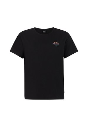 Zwart katoenen T-shirt met een ronde hals. Voorzien van een geborduurd logo op de borst. Korte mouwen, regular fit.