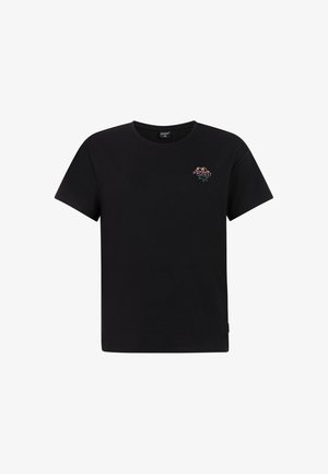 Zwart katoenen T-shirt met een ronde hals. Voorzien van een geborduurd logo op de borst. Korte mouwen, regular fit.