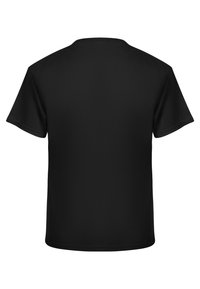 Sort bomulds t-shirt med korte ærmer og rund halsudskæring. Glat tekstur, enkelt design uden mønstre eller detaljer.