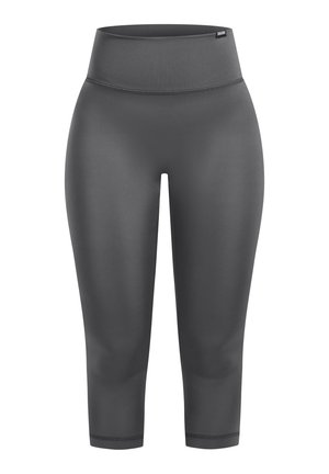 Grå leggings med høj talje, lavet af glat, strækbart stof. Har cropped længde og flade sømme for komfort.