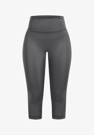 Szare legginsy z wysokim stanem, wykonane z gładkiego, elastycznego materiału. Posiadają skróconą długość i płaskie szwy dla wygody.