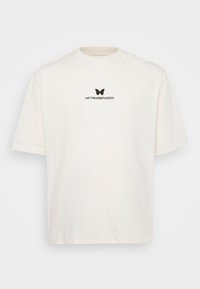 White cotton T-shirt featuring a round neck, short sleeves, and a black butterfly logo with the word "METAMORPHOSIS" below it.