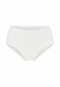 Vita bomullsunderkläder med en vågig spetskant i midjan. Slät textur med en klassisk hipsterform och hel täckning.