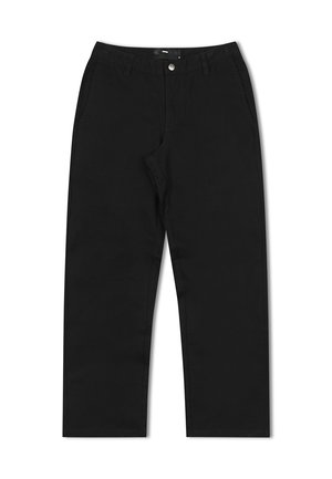 Fekete, egyenes lábú pamut nadrág. Elöl gombos záródással, két oldalsó zsebbel és minimális varrással rendelkezik.