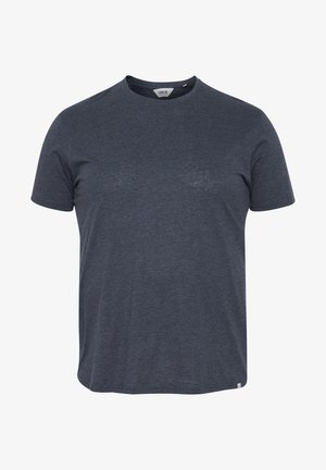 Temno modra majica s kratkimi rokavi in okroglim izrezom, izdelana iz mehke in lahke tkanine. Kratki rokavi z ravnim krojem in majhna oznaka logotipa na spodnjem levem delu.