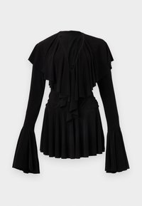 LONG SLEEVE DEEP V RUFFLE MINI DRESS - Jerseyjurk - black