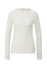 Witte langsl sleeve shirt met een textuurpatroon, ronde halslijn en subtiele stikdetails. Het materiaal lijkt zacht en lichtgewicht te zijn.