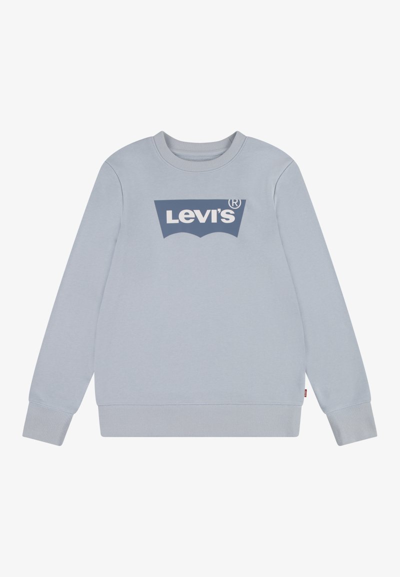 Sudadera de color azul claro con puños y dobladillo acanalados, que presenta un logotipo de Levi's en azul oscuro en un diseño gráfico en la parte delantera.