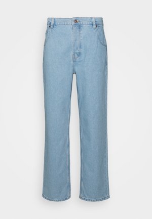Lichtblauwe denim jeans met een recht pijpdesign, met een knoopsluiting, riemlussen en twee voorzakken.