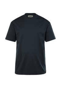 Mørkeblå bomulds t-shirt med kortærmer, rund hals og lige snit. Har et lille mærke på den indre hals.
