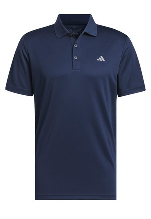 Mörkblå polo t-shirt i slätt, andningsbart material. Har en klassisk krage, tre-knaps knäppning och en liten vit logga på bröstet.