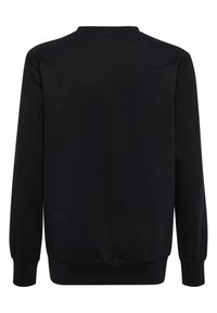 Sort langærmet crewneck sweatshirtt med ribbet manchetter og kant, vist bagfra på hvid baggrund.