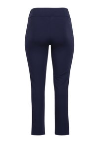 Leggings azul marino con un tejido suave y elástico, que cuentan con una cinturilla alta y un diseño ajustado, que se estrecha ligeramente en los tobillos.