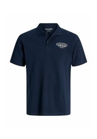 Navy Polo-Shirt aus Baumwolle, mit einem klassischen Kragen, zwei Knöpfen und einem kleinen gestickten Logo auf der Brust. Kurze Ärmel.