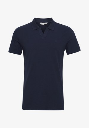 Marineblauwe polo shirt van zachte katoen, voorzien van een V-hals ontwerp, korte mouwen en een klein logo op de borst.