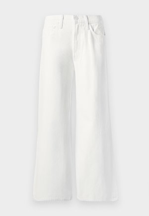 Witte wijde spijkerbroek van denim, met voorpockets, riemlussen en een ritsluiting. Rechte snit met een nette zoom.