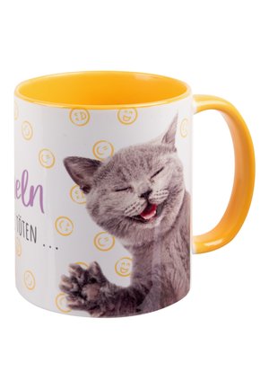 EINFACH LÄCHELN DU KANNST SIE NICHT ALLE TÖTEN - KATZE KAFFEETASSE BECHER AUS 320 ML - Drink bottle - gelb weiß