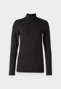 Zwart turtleneck langslab top met een textuurpatroon van zebra-stripes. Zachte stof met een aansluitende pasvorm en een ontwerp met hoge hals.