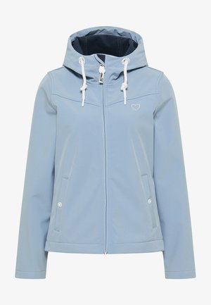 Helehelesinine jakk, millel on kapuuts, eest lukuga sulgemine, kaks küljetaskut, nöörid ja väike süda tikitud rinnale.