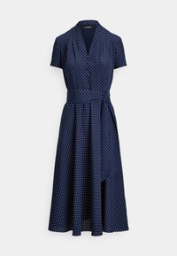 POLKA-DOT BELTED CREPE DRESS - Shirt dress - navy/white