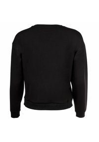 Sudadera negra de manga larga vista desde la espalda, con puños acanalados, cuello redondo y cinturilla ajustada sobre un fondo blanco.