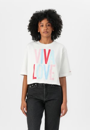 RELAXED CROPPED TEE MARC HUND - Print T-shirt - bright white