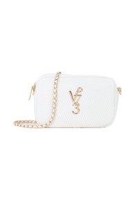 Borsa a tracolla bianca trapuntata con catena dorata, con logo in rilievo "V3." Superficie testurizzata con chiusura a zip.