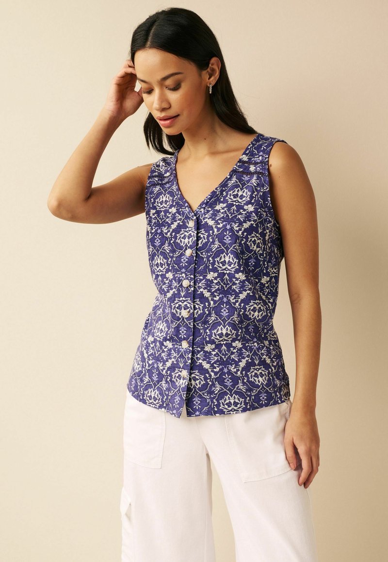 Next LINEN MIX SHELL TOP Blouse navy blue floral/blauw Zalando.nl