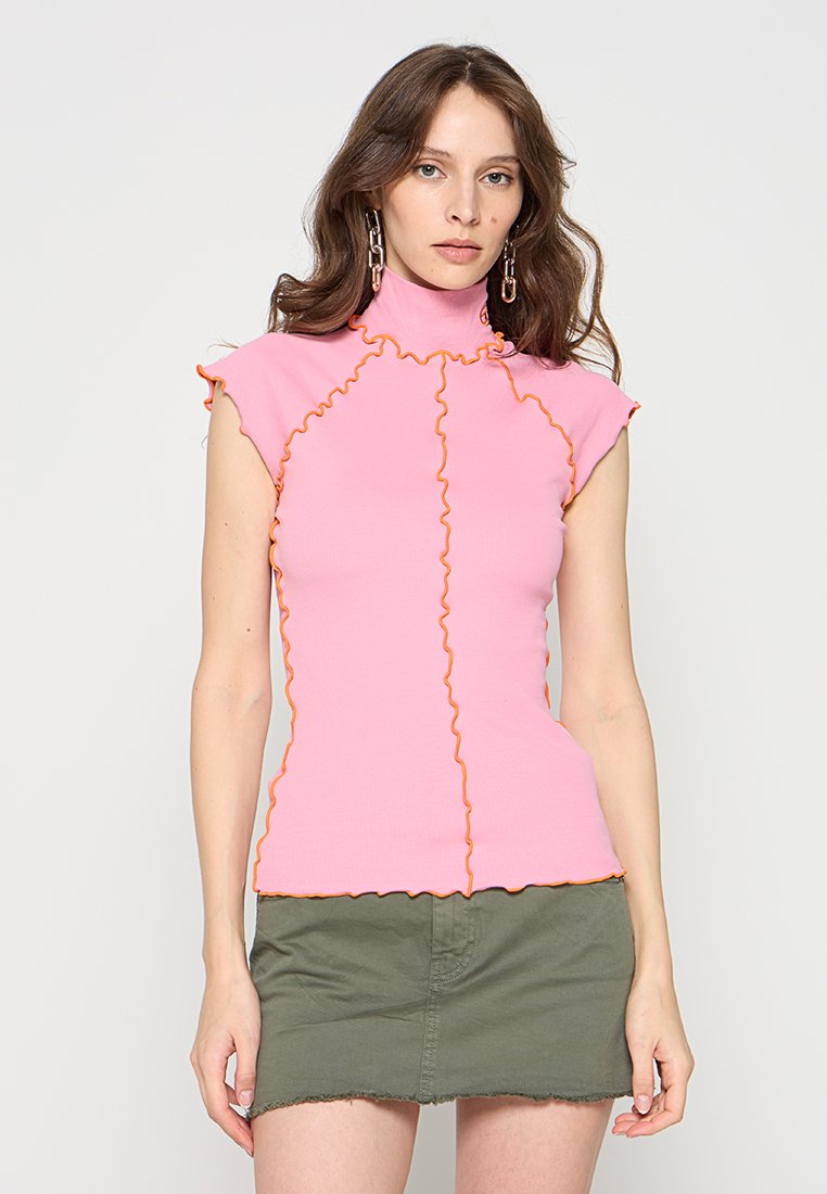 Diesel T-shirt print donkerroze