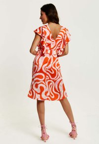 Liquorish ABSTRACT PRINT WITH FRILL DETA - Day dress - coral/light pink/white
