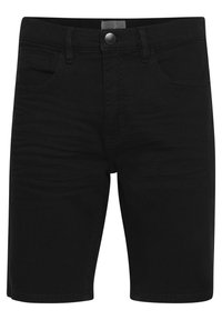 Pantaloni scurți din denim negru cu un design ajustat, având un stil cu cinci buzunare, un nasture în față și o textură ușor decolorată pe întreaga țesătură.