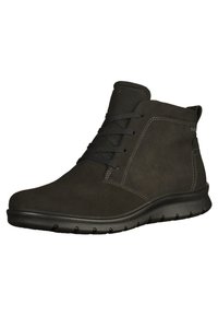 Scarpe alte in suede nero con finitura texturizzata, design con lacci e suola in gomma con un battistrada flessibile.