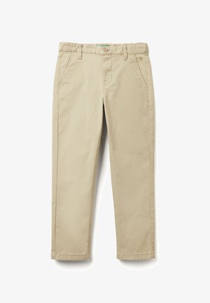 Khakihosen aus Baumwolle mit glatter Textur, ausgestattet mit einem Knopfverschluss, seitlichen Taschen und geradem Bein-Design.