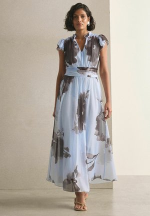 Next, TALL FIT - PLEATED MESH V-NECK MIDI DRESS - Vestito lungo - blue floral print