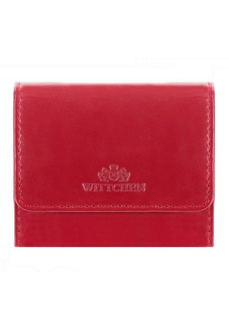 Red leather wallet with a smooth texture and embossed "Wittchen" logo. Features a fold-over flap and visible stitching along the edges.