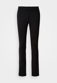 Pantalon noir slim avec passants pour ceinture, fermeture par bouton et zip, présenté sur un fond blanc uni.