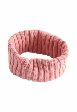 Rosa gestricktes Stirnband mit gerippter Textur, in runder Form und elastischem Design für Komfort und passgenauen Sitz.