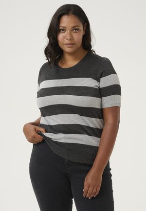 Kaffe Curve KCANKIA - Print T-shirt - grey m dark g m bold stripe